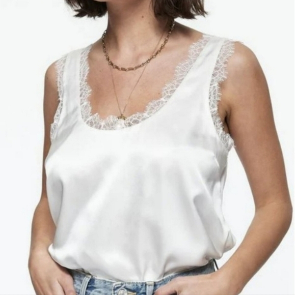 Cami NYC White Britney Silk Tank With Lace Size Small - Picture 2 of 12